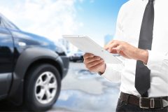 Hombre leyendo los deducibles de un contrato de seguro de auto.